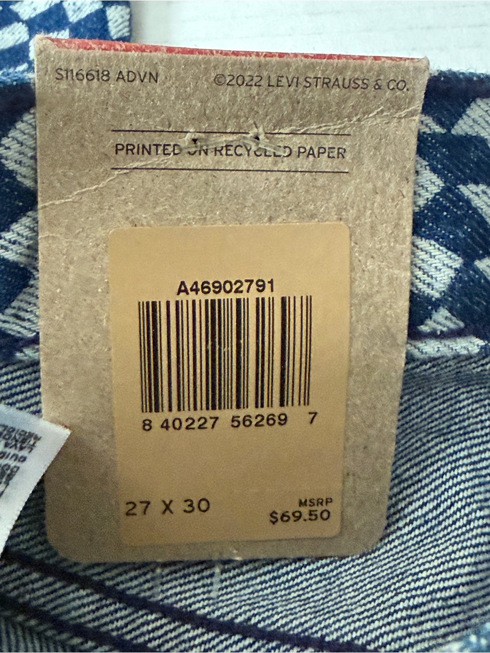 Levi's Blue / White Jeans Wavy 3D Checkered Print Women's Sz 27 X 30 See Measure - Picture 10 of 13